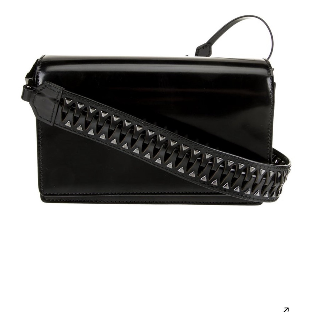 Alaia Glossy Black Crossbody Bag with Geometric Strap